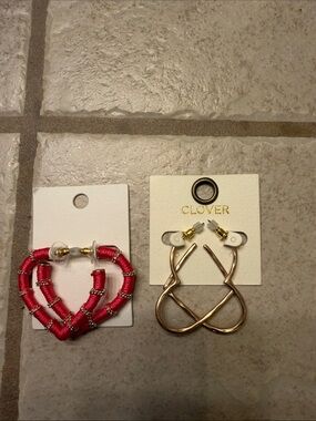 Pink Wrapped Heart Earrings and Gold-Tone Heart Hoops